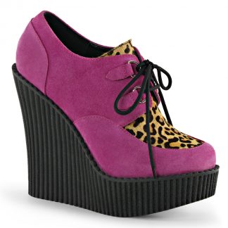 Demonia CREEPER-304 5 1/4" Wedge PF Lace-Up Creeper with Leopard Print Accents