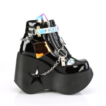 Demonia DYNAMITE-101 5" Star Cutout PF Wedge Side Lace-Up Ankle Boot Side Zip