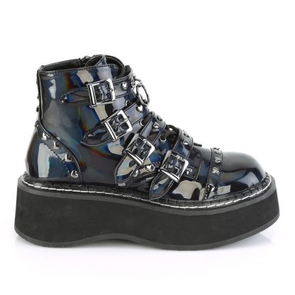 Demonia EMILY-315 2" Platform Lace-Up Front/Buckle Strap Ankle Boot Side Zip