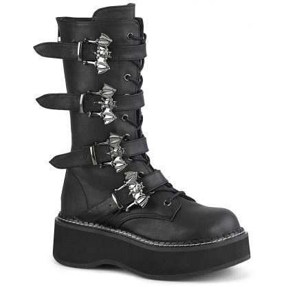 Demonia EMILY-322 2" PF Lace up Mid-Calf Boot with 4 Buckle Straps Back Zip