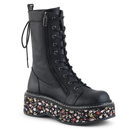 Demonia EMILY-350 2" Platform Calf High Lace-Up Boot with Outer Metal Zipper