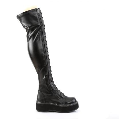 Demonia EMILY-375 2" PF STR Thigh-High Lace-Up Boot with Outer Metal Zipper