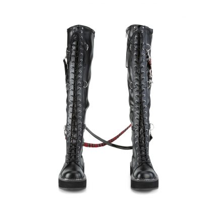 Demonia EMILY-377 2" PF STR Over-the-Knee Lace-Up Boots Side Zip