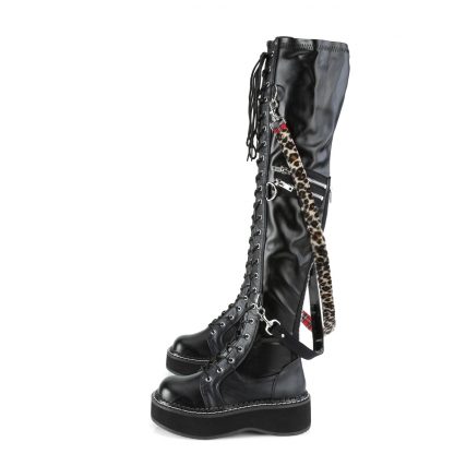Demonia EMILY-377 2" PF STR Over-the-Knee Lace-Up Boots Side Zip