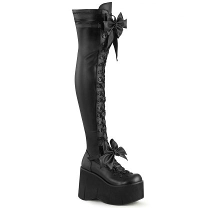 Demonia KERA-303 4 1/2" Wedge PF Lace-Up Stretch Thigh Boot Side Zip