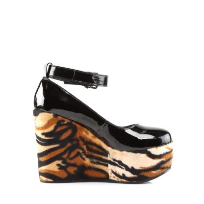 Demonia POISON-03 5" Wedge PF Ankle Strap with Tiger Print Bottom