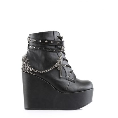 Demonia POISON-101 5" Wedge PF Boot with Straps Studs Assorted Charms & Chain