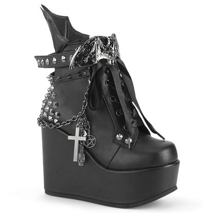 Demonia POISON-107 5" Wedge PF Boot with Straps Studs Assorted Charms & Chain