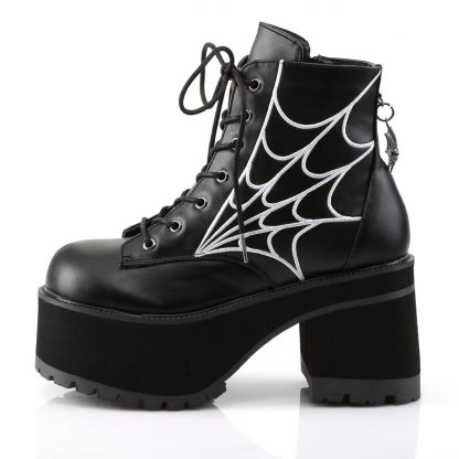Demonia RANGER-105 3 3/4" Heel 2 1/4" PF Ankle Boot with Spider Web Embroidery