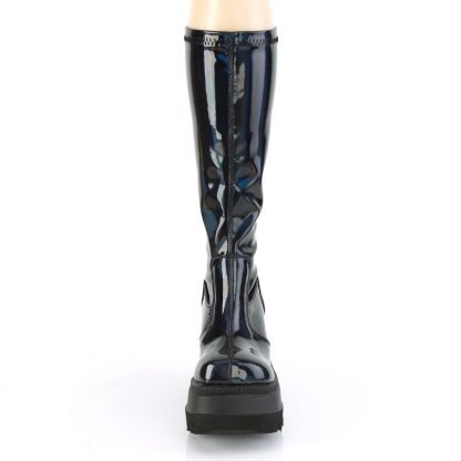 Demonia SHAKER-65 4 1/2" Wedge PF STR Knee High Boot Back Zip