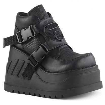 Demonia STOMP-15 4 3/4" Wedge PF Bootie with Snap Buckle Detail