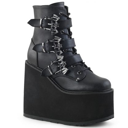 Demonia SWING-103 5 1/2" PF Lace-Up Ankle Boot with 3 Buckle Straps Side Zip