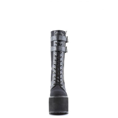 Demonia SWING-221 5 1/2" PF Lace-Up Knee Boot with Exposed Zipper & Buckle Strap