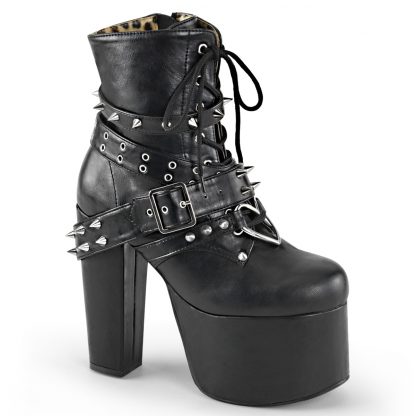 Demonia TORMENT-700 5 1/2" Heel 3" PF Ankle Boot with Spikes & Heart O-Ring