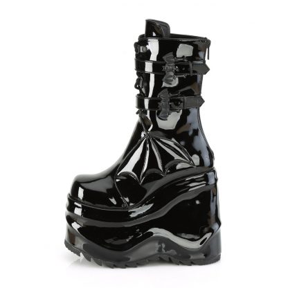 Demonia WAVE-150 6" Wedge PF Lace-Up Mid-Calf Boot Back Metal Zip