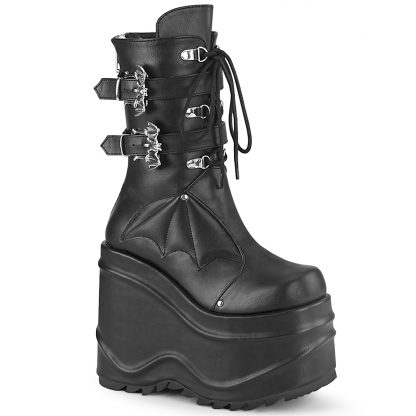 Demonia WAVE-150 6" Wedge PF Lace-Up Mid-Calf Boot Back Metal Zip