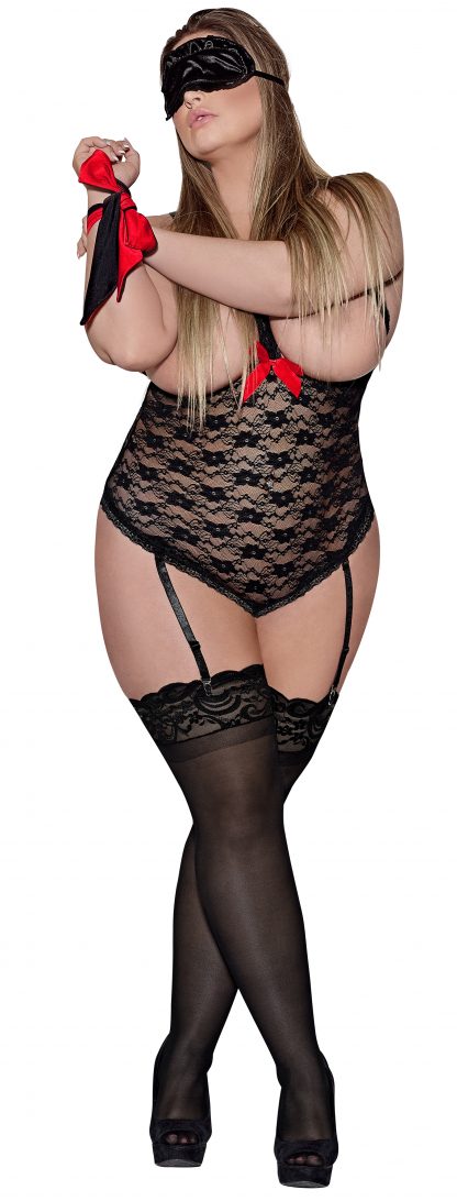 L776 Cupless & Crotchless Teddy with Bondage Set