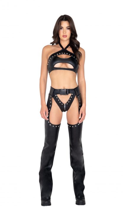 3977 Studded Faux Leather Chaps