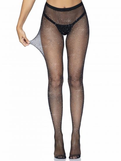 Rhinestone Fishnet Crotchless Tights With Cheeky Open Back