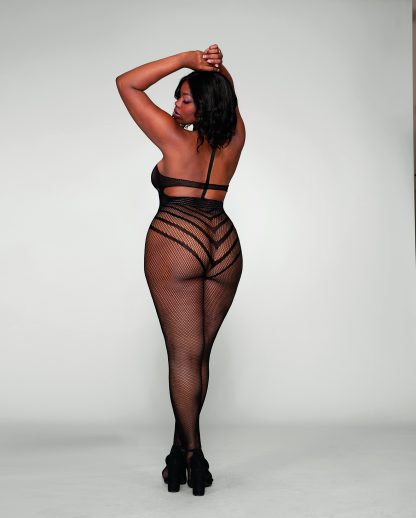 Plus Size Open Crotch Fishnet Bodystocking with Halter Neck & T-Back Strap