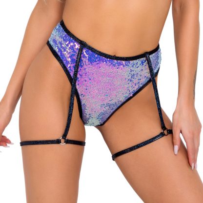 6099 High-Waisted Sequin Shorts with Attached Garters