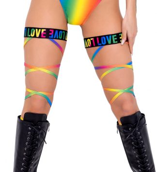 6144 Pair of Pride Garter Leg Straps with LOVE Elastic Logo