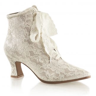 VICTORIAN-30 Flaired Heel Lace Up Ankle Bootie with Lace Overlay