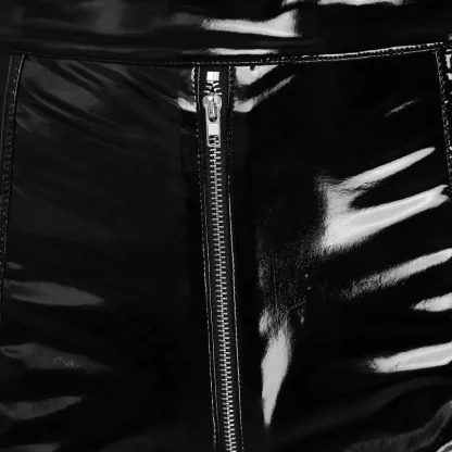 Womens Wet Look Patent Leather Hot Pants Adjustable Buckle Zipper Crotch Booty Shorts for Club Pole Dancing