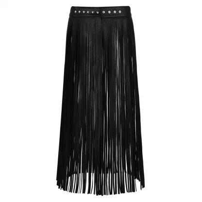 Womens Leather Skirts Fringe Tassel Adjustable Long Skirt Belt Hippie Boho Style