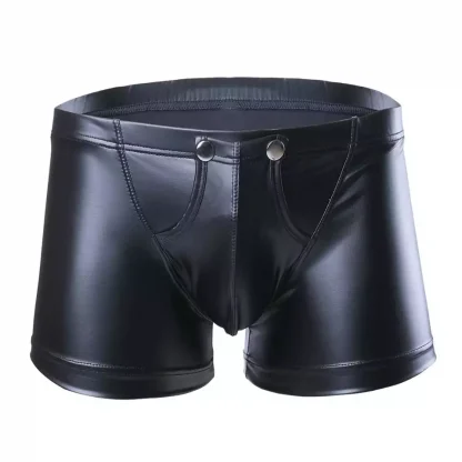 Men's Briefs Press Button Men Underwear Faux Leather Boxer Shorts Under Wear Sexy Lingerie Underpants With Bulge Pouch