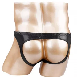 Men Patent Leather Sexy Briefs Bikini Underwear Erotic Underpants With Elastic Penis Hole O-rings