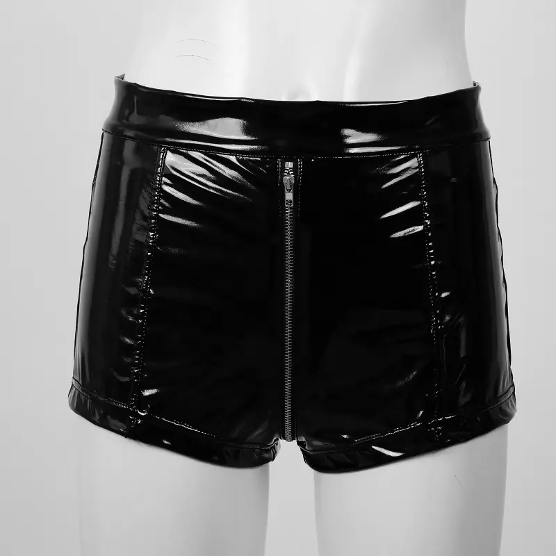 Womens Wet Look Patent Leather Hot Pants Adjustable Buckle Zipper ...
