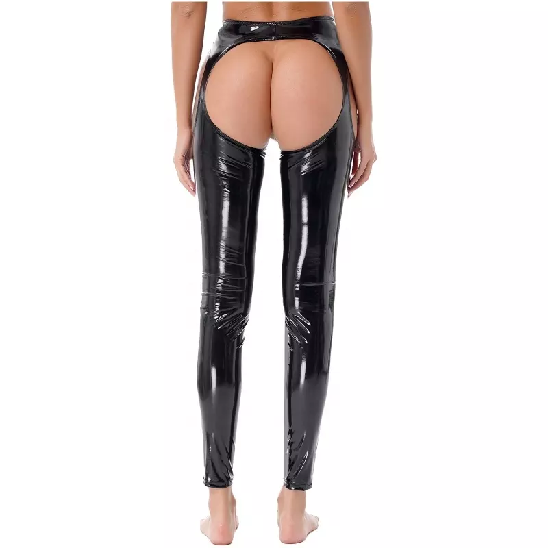 Womens Wet Look High Waist Cutout Leggings Crotchless Open Butt Patent  Leather Skinny Pants - Envy Body Shop