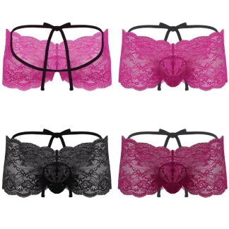Men's Openwork Sissy Floral Lace Bulge Pouch Briefs Crossdress Underwear Sissy Panties