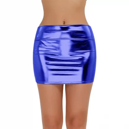 Women Shiny Metallic Sexy Mini Skirt Slim Fit Wetlook Patent Leather Bodycon Skirts Clubwear