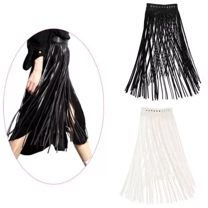 Womens Leather Skirts Fringe Tassel Adjustable Long Skirt Belt Hippie Boho Style