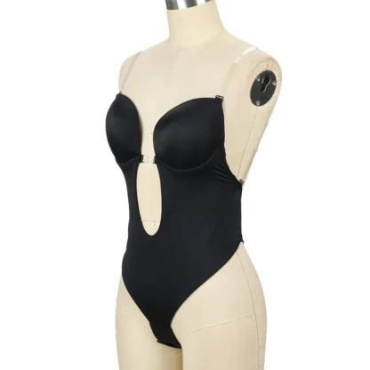 Shapewear Backless U-plunge Bra 30D Fabric Tummy Control Bodysuit with Nubuck Shoulder Straps