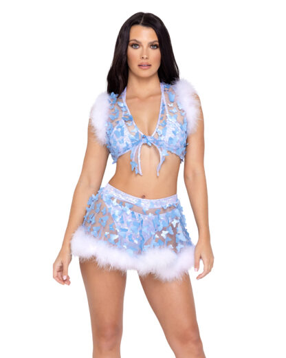 6244 Sheer Butterfly Tie-Top with Marabou Trim
