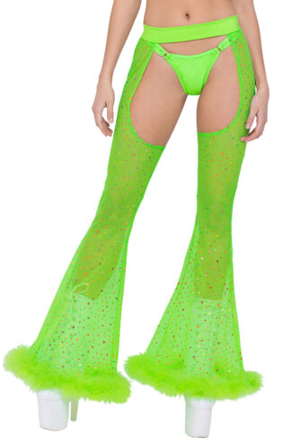 6263 Sheer Dotted Chaps with Marabou Trim