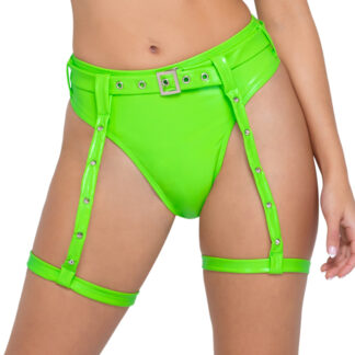 6268 Vinyl High-Waisted Shorts with Attached Leg Strap and Stud Detail