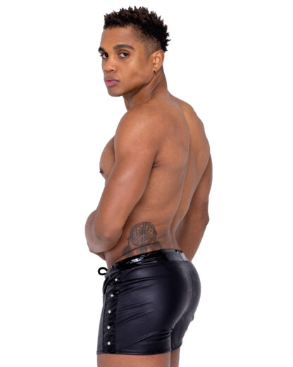 6329 Men’s Pleather Runner Shorts with Stud Detail & Drawstring