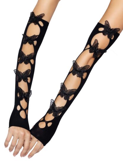 Opaque Net Cut-Out Butterfly Applique Arm Warmers