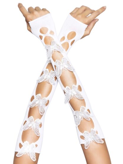 Opaque Net Cut-Out Butterfly Applique Arm Warmers