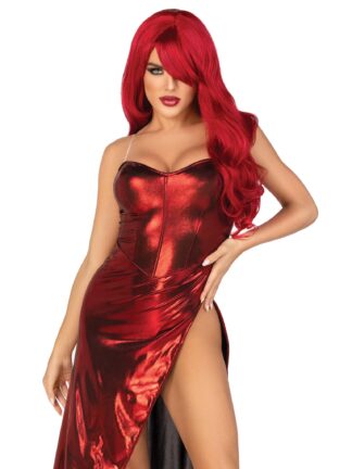 2 Piece Shimmer Bodysuit With High Slit Skirt And Detachable Clear Straps